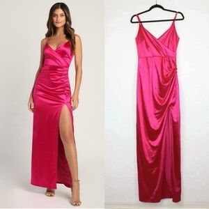 NWOT Lulus Magic Memories Magenta Satin Sleeveless‎ Maxi Dress